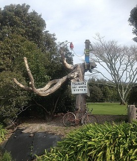Tsunami "Early Warning System", Opotiki, Bay of Plenty, NZ. Love the bicycle!