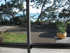 View from our bedroom at our friend Gill's house, Bryans Beach Ohiwa, Bay of Plenty, NZ